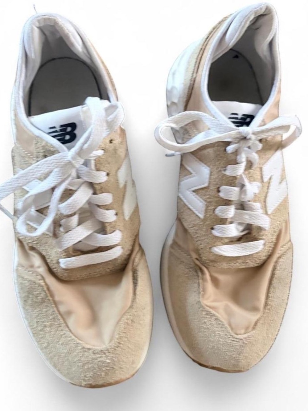New Balance Women's Beige and White Lace-Up Suede Sneakers
